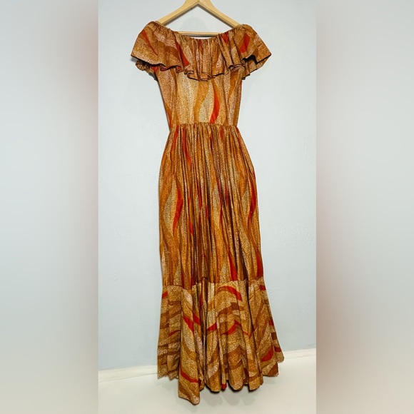 Sika Porter 100% Cotton Handmade Multi Color Brown Orange Maxi Dress - Picture 5 of 14